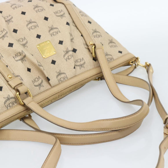 MCM Vicetos Logogram Hand Bag PVC Leather 2way Beige Gold Auth ka4607A