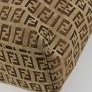 FENDI Zucchino Canvas Hand Bag Beige Silver Auth ka4608-9