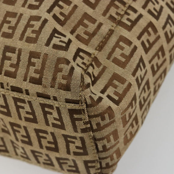 FENDI Zucchino Canvas Hand Bag Beige Silver Auth ka4608