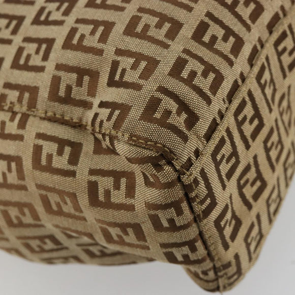 FENDI Zucchino Canvas Hand Bag Beige Silver Auth ka4608