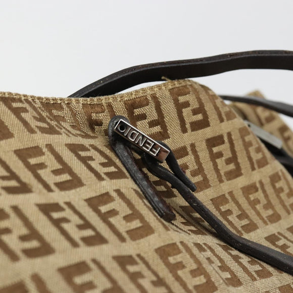 FENDI Zucchino Canvas Hand Bag Beige Silver Auth ka4608