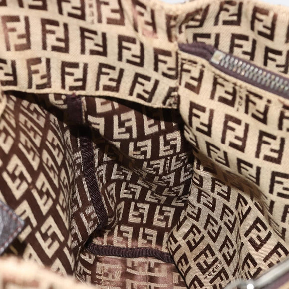 FENDI Zucchino Canvas Hand Bag Beige Silver Auth ka4608