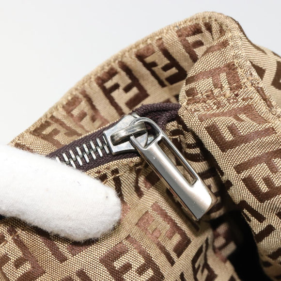 FENDI Zucchino Canvas Hand Bag Beige Silver Auth ka4608