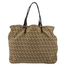 FENDI Zucchino Canvas Hand Bag Beige Silver Auth ka4608-13