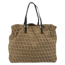 FENDI Zucchino Canvas Hand Bag Beige Silver Auth ka4608-2
