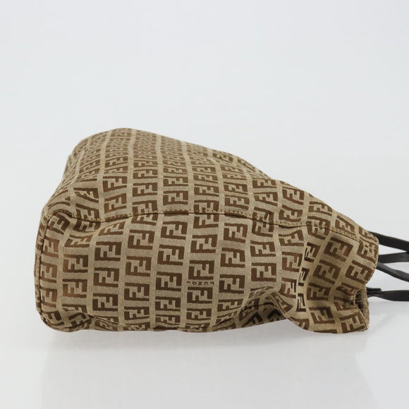 FENDI Zucchino Canvas Hand Bag Beige Silver Auth ka4608