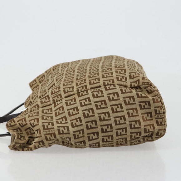 FENDI Zucchino Canvas Hand Bag Beige Silver Auth ka4608