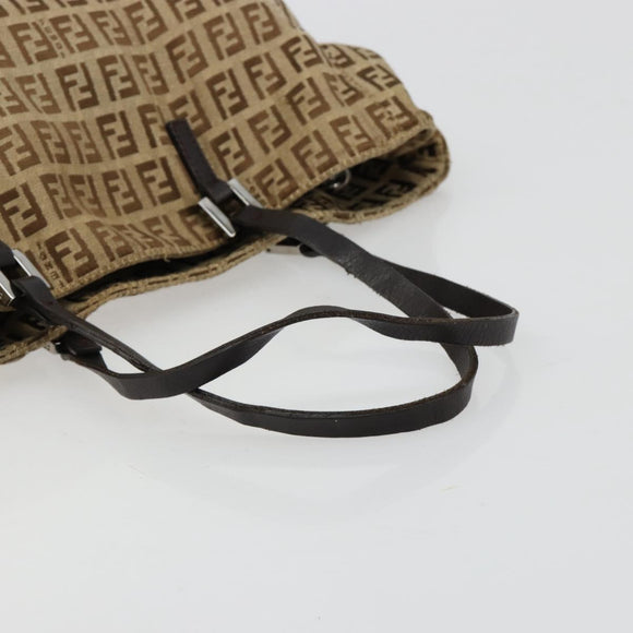 FENDI Zucchino Canvas Hand Bag Beige Silver Auth ka4608