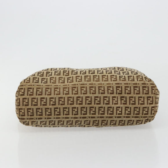 FENDI Zucchino Canvas Hand Bag Beige Silver Auth ka4608