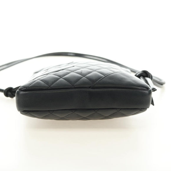 CHANEL Cambon Line Shoulder Bag Leather Black Silver CC Auth ka4610V