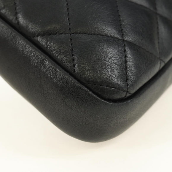 CHANEL Cambon Line Shoulder Bag Leather Black Silver CC Auth ka4610V