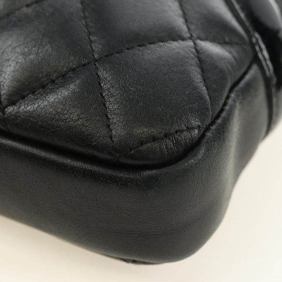 CHANEL Cambon Line Shoulder Bag Leather Black Silver CC Auth ka4610V