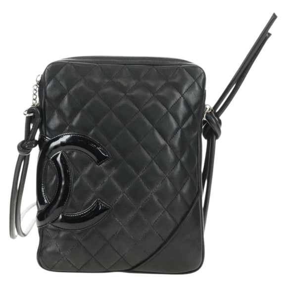 CHANEL Cambon Line Shoulder Bag Leather Black Silver CC Auth ka4610V