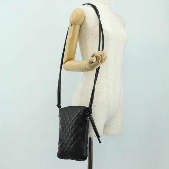 CHANEL Cambon Line Shoulder Bag Leather Black Silver CC Auth ka4610V