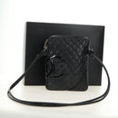 CHANEL Cambon Line Shoulder Bag Leather Black Silver CC Auth ka4610V-12