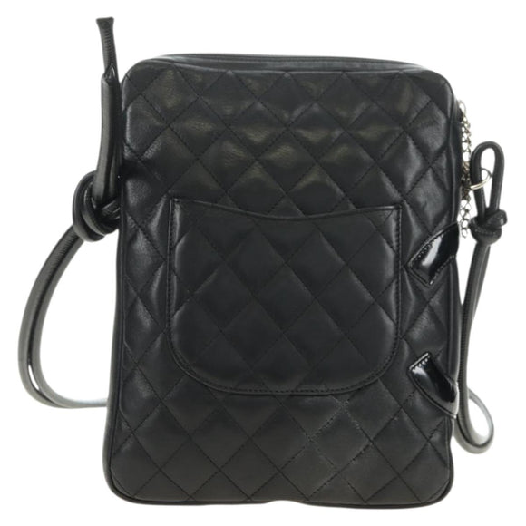 CHANEL Cambon Line Shoulder Bag Leather Black Silver CC Auth ka4610V