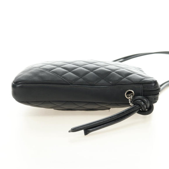 CHANEL Cambon Line Shoulder Bag Leather Black Silver CC Auth ka4610V