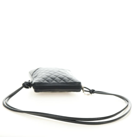 CHANEL Cambon Line Shoulder Bag Leather Black Silver CC Auth ka4610V