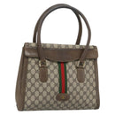 GUCCI GG Supreme Web Sherry Line Hand Bag PVC Brown Gold Auth ka4611-1