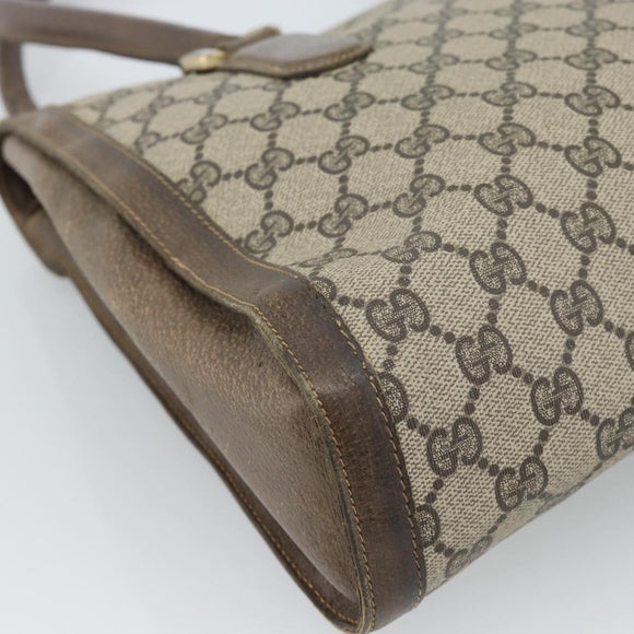 GUCCI GG Supreme Web Sherry Line Hand Bag PVC Brown Gold Auth ka4611