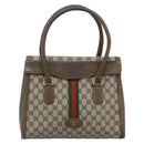 GUCCI GG Supreme Web Sherry Line Hand Bag PVC Brown Gold Auth ka4611-2