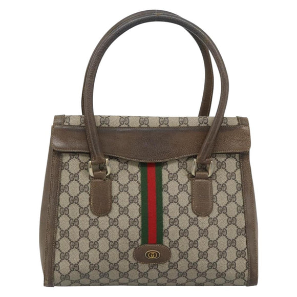 GUCCI GG Supreme Web Sherry Line Hand Bag PVC Brown Gold Auth ka4611