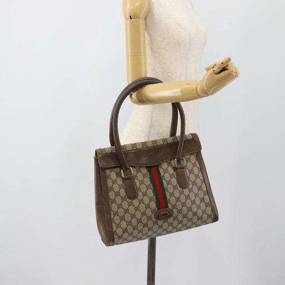 GUCCI GG Supreme Web Sherry Line Hand Bag PVC Brown Gold Auth ka4611