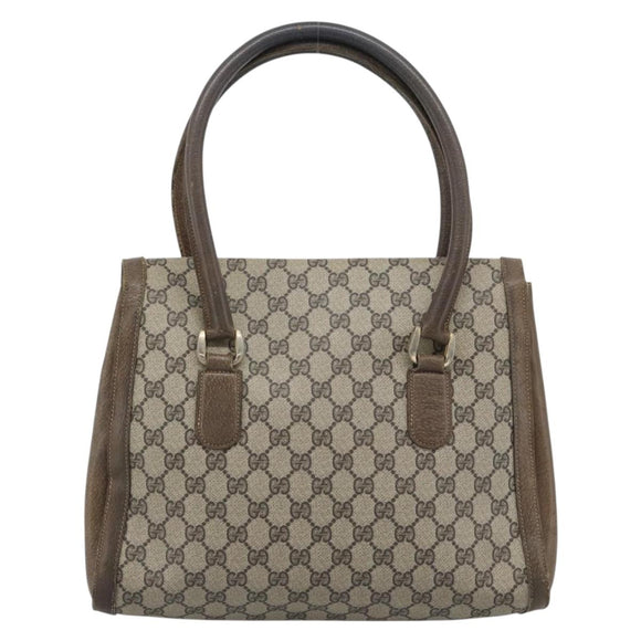 GUCCI GG Supreme Web Sherry Line Hand Bag PVC Brown Gold Auth ka4611