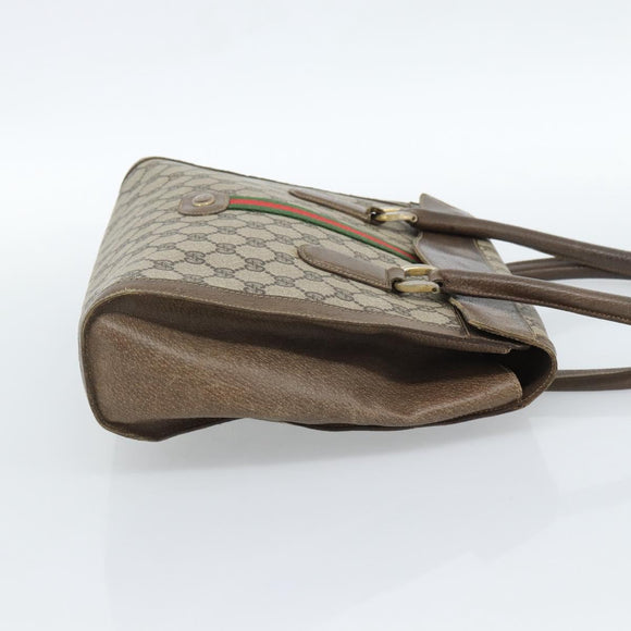 GUCCI GG Supreme Web Sherry Line Hand Bag PVC Brown Gold Auth ka4611
