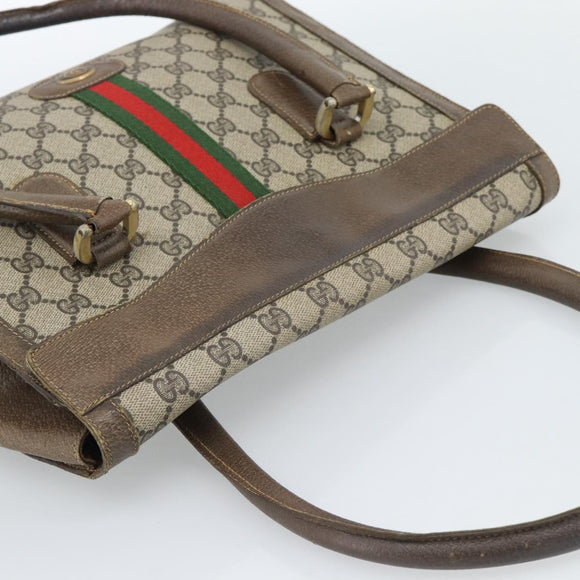 GUCCI GG Supreme Web Sherry Line Hand Bag PVC Brown Gold Auth ka4611
