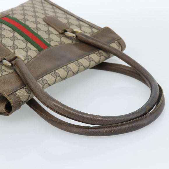 GUCCI GG Supreme Web Sherry Line Hand Bag PVC Brown Gold Auth ka4611