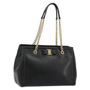 Salvatore Ferragamo Vala Chain Shoulder Bag Leather Black Gold Auth ka4612V-1