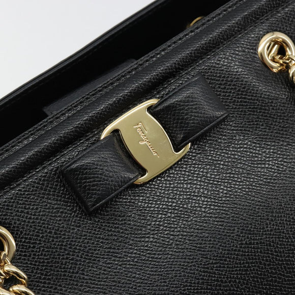 Salvatore Ferragamo Vala Chain Shoulder Bag Leather Black Gold Auth ka4612V