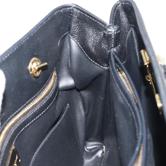 Salvatore Ferragamo Vala Chain Shoulder Bag Leather Black Gold Auth ka4612V