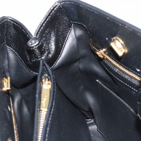 Salvatore Ferragamo Vala Chain Shoulder Bag Leather Black Gold Auth ka4612V