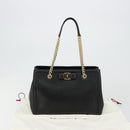 Salvatore Ferragamo Vala Chain Shoulder Bag Leather Black Gold Auth ka4612V-12