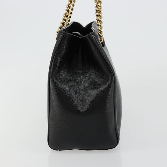 Salvatore Ferragamo Vala Chain Shoulder Bag Leather Black Gold Auth ka4612V