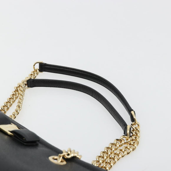 Salvatore Ferragamo Vala Chain Shoulder Bag Leather Black Gold Auth ka4612V