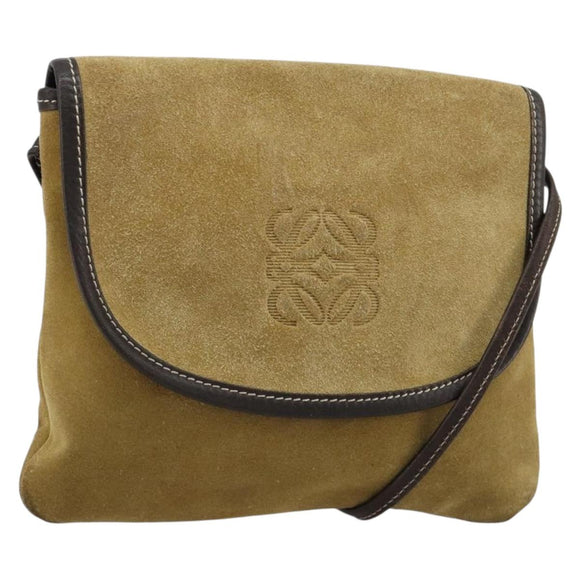 LOEWE Shoulder Bag Suede Beige Gold Auth ka4613A