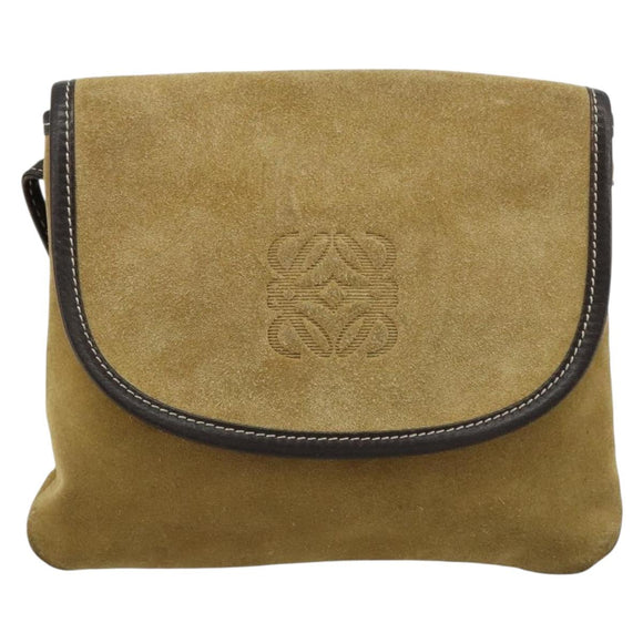 LOEWE Shoulder Bag Suede Beige Gold Auth ka4613A