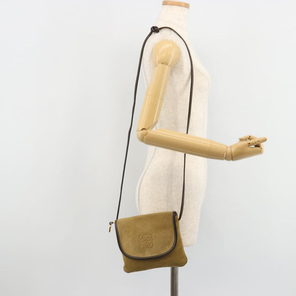 LOEWE Shoulder Bag Suede Beige Gold Auth ka4613A