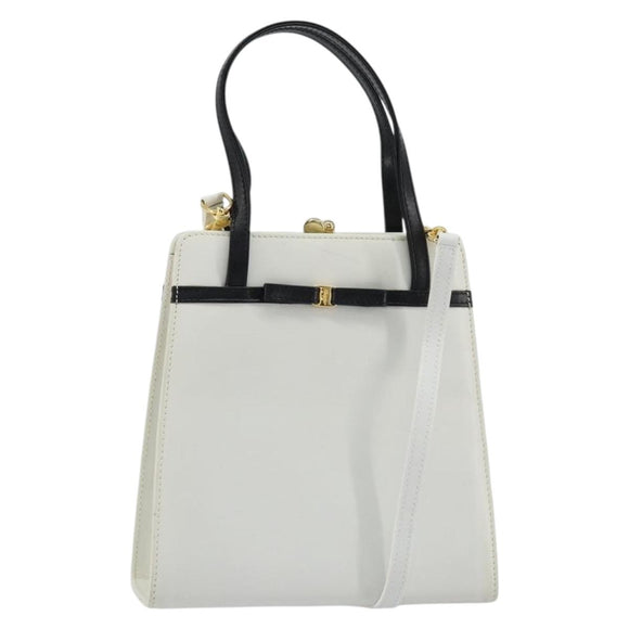 Salvatore Ferragamo Vala Handtas Leer 2way Wit Goud Auth ka4614A