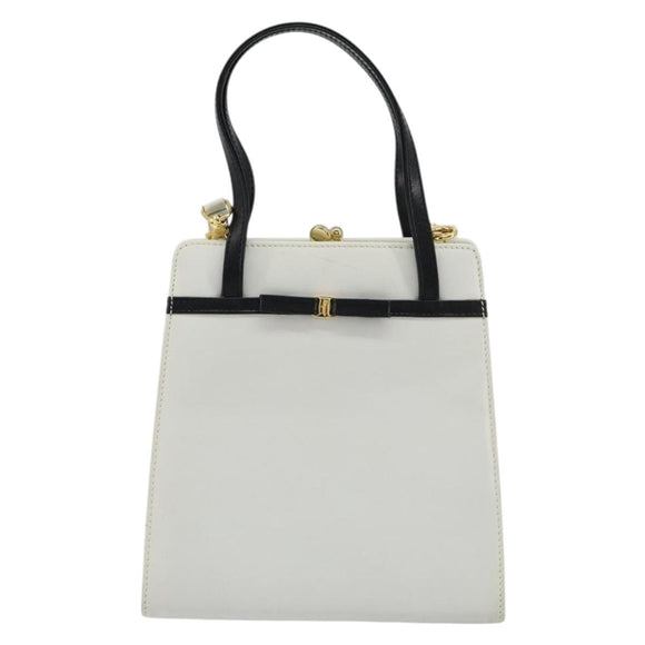 Salvatore Ferragamo Vala Handtas Leer 2way Wit Goud Auth ka4614A