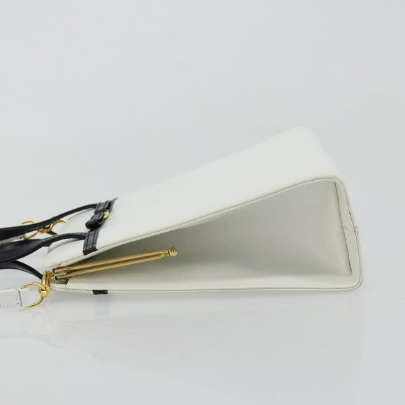 Salvatore Ferragamo Vala Handtas Leer 2way Wit Goud Auth ka4614A