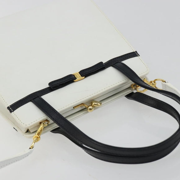 Salvatore Ferragamo Vala Handtas Leer 2way Wit Goud Auth ka4614A