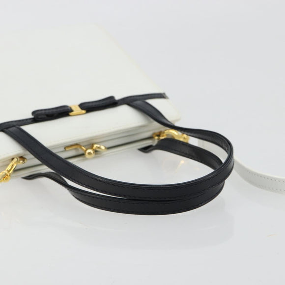 Salvatore Ferragamo Vala Handtas Leer 2way Wit Goud Auth ka4614A