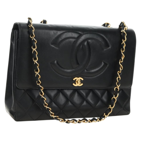 CHANEL Schultertasche Kette Lammleder Schwarz Gold CC Auth ka4618SAV