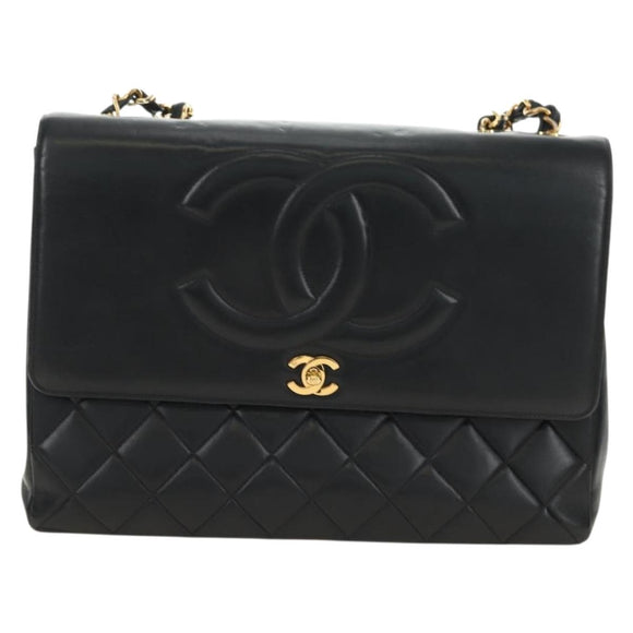 CHANEL Schultertasche Kette Lammleder Schwarz Gold CC Auth ka4618SAV