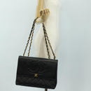 CHANEL Schultertasche Kette Lammleder Schwarz Gold CC Auth ka4618SAV-33