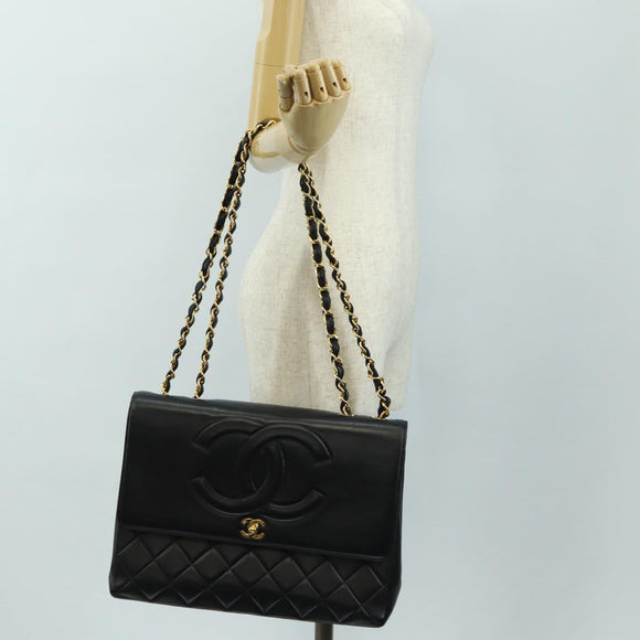 CHANEL Schultertasche Kette Lammleder Schwarz Gold CC Auth ka4618SAV